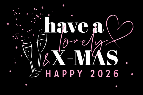 Zakelijke kerstkaart champagne hartje zwart roze hoogglans