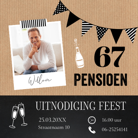 Pensioen feest uitnodiging man foto slinger kraftlook