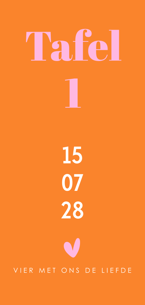 Tafelkaart huwelijk oranje langwerpig