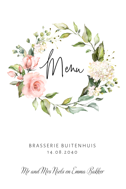 Menukaart huwelijk watercolour bloemen
