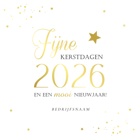 Zakelijke kerstkaart wit moderne typografie 2026 goudfolie 