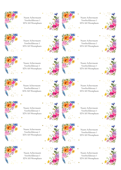 Adresstickers fleurige bloemen goudfolie