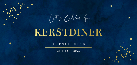 Kerstdiner uitnodiging blauw panorama met goudfolie