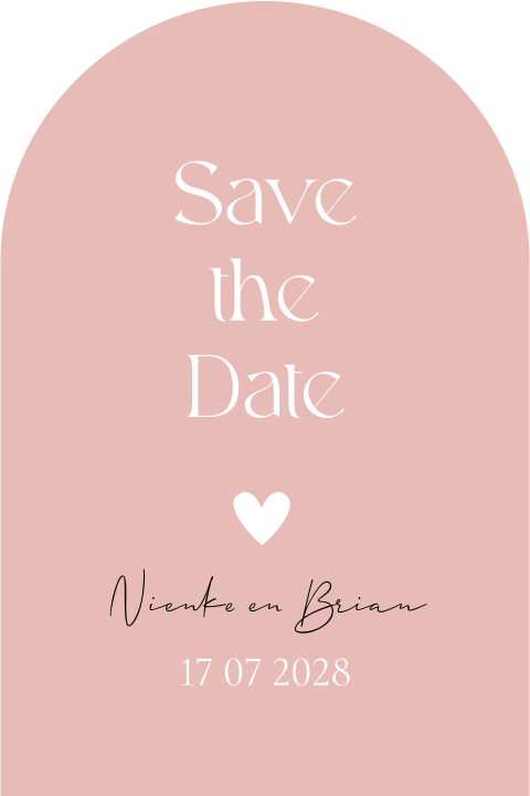 Save the Date kaart roze boog vorm