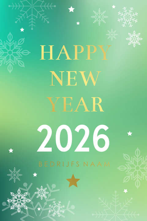Zakelijke kerstkaart nieuwjaarskaart groen sneeuwvlokken goudfolie