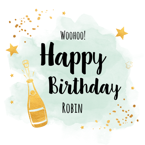 Verjaardagskaart waterverf groen champagne goudlook