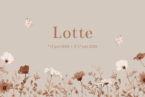 Rouwkaartje kind meisje beige met bloemen vlinders
