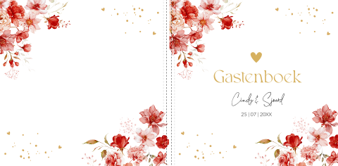 Gastenboek huwelijk rood watercolour bloemen vierkant