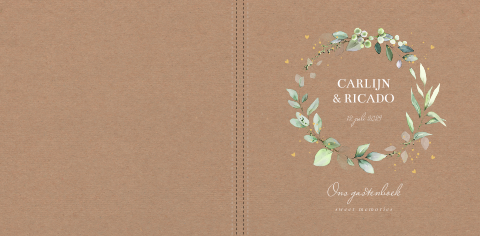 Gastenboek bruiloft botanisch krans bladeren kraft look
