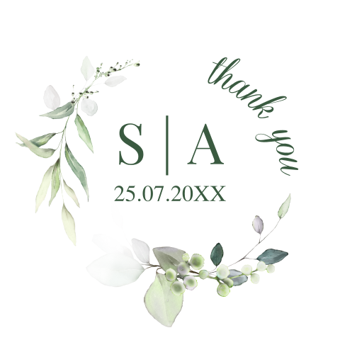 Labeltjes rond huwelijk botanisch groen 4x4 cm | 16 stuks