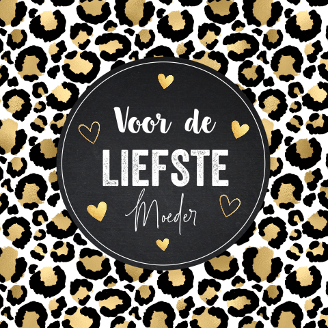 Moederdagkaart panterprint goud look hartjes