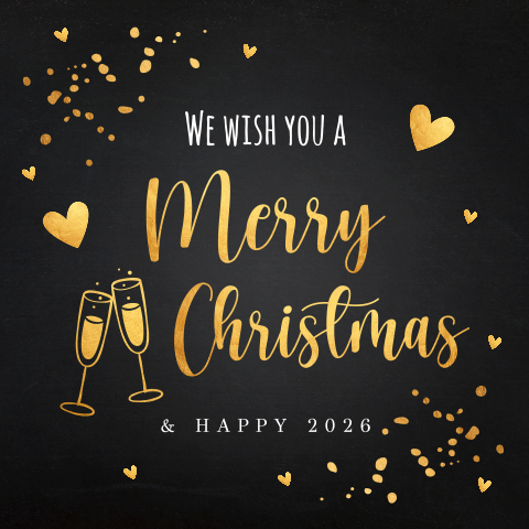Kerstkaart zwart goudlook Merry Christmas typografie