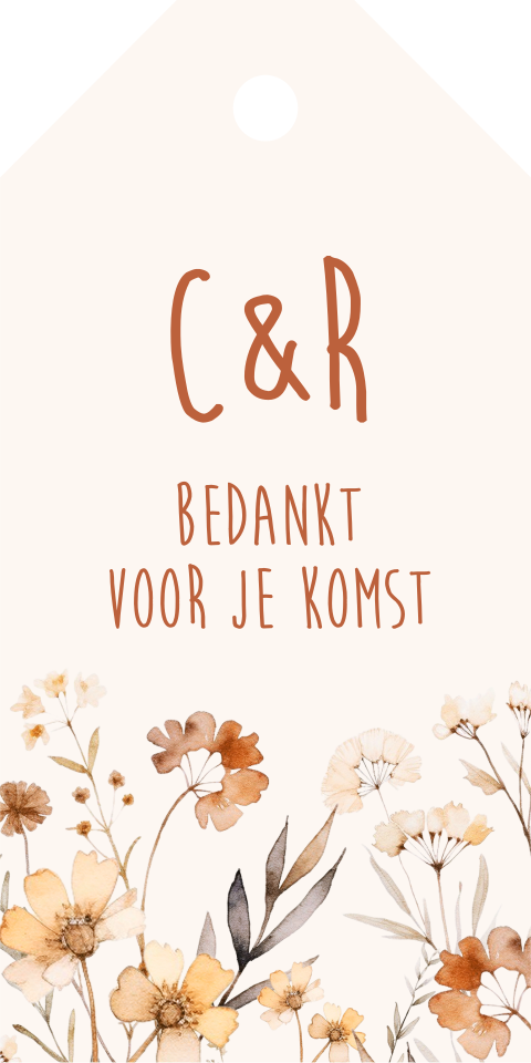 Labeltjes huwelijk beige veldbloemen