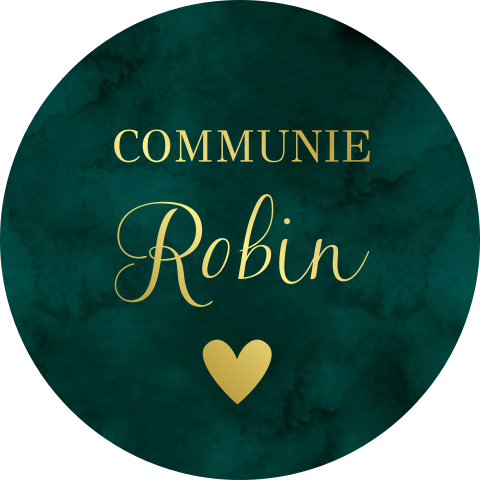 Sluitstickers communie groen hartje goudfolie | 25 stuks