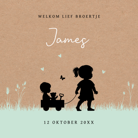 Geboortekaartje silhouet broertje grote zus kraftlook