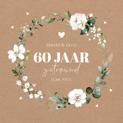 Jubileum uitnodiging 60 jaar getrouwd bloemen kraftlook
