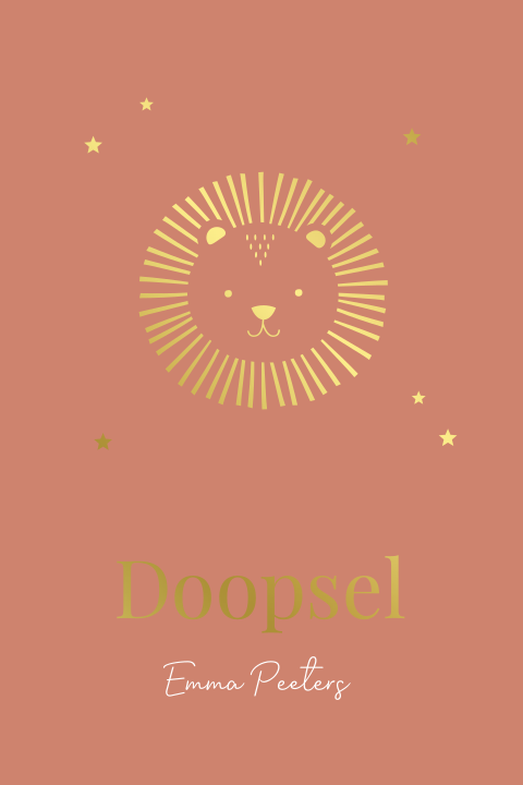 Doopkaart meisje roze leeuwtje goudfolie