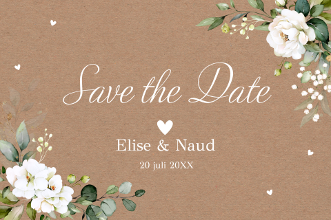 Save the Date kaart botanisch witte bloemen kraftlook