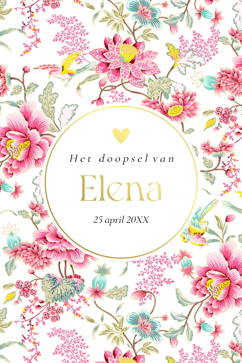 Doop uitnodiging meisje bloemen roze patroon goudfolie