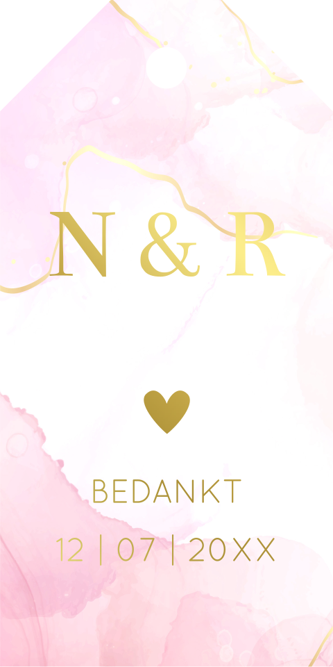Labels huwelijk roze marmerlook goudfolie