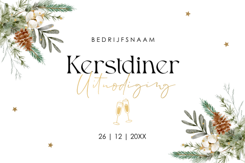 Luxe zakelijke kerstdiner uitnodiging kersttakjes goudfolie