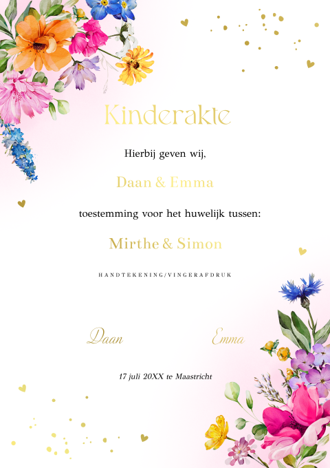 Kinderakte huwelijk fleruige bloemen goudfolie Bright Flowers