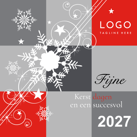 Zakelijke kerstkaart rood grijs 2027 | kleur aanpasbaar