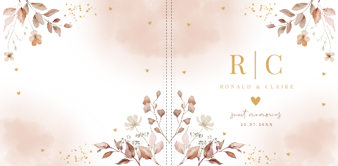 Gastenboek bruiloft bloemen roze watercolour terracotta