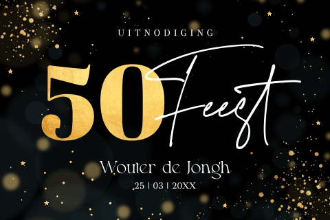 Uitnodiging verjaardag 50 jaar zwart goudlook spetters
