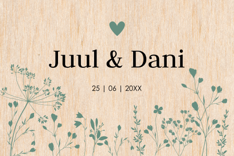 Geboortekaartje tweeling echt hout bloemen groen