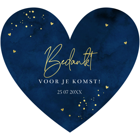 Bedankkaart huwelijk hartjes vorm donkerblauw goudfolie