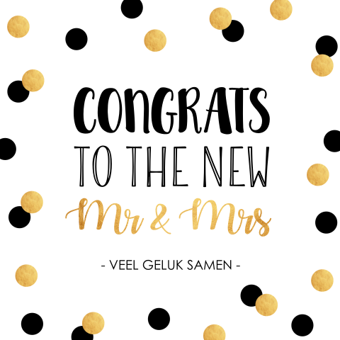 Felicitatie huwelijk pas getrouwd kaart goudlook typografie