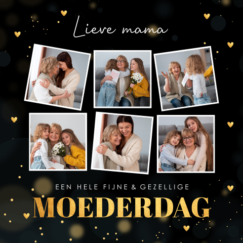 Moederdagkaart zwart fotocollage goudlook