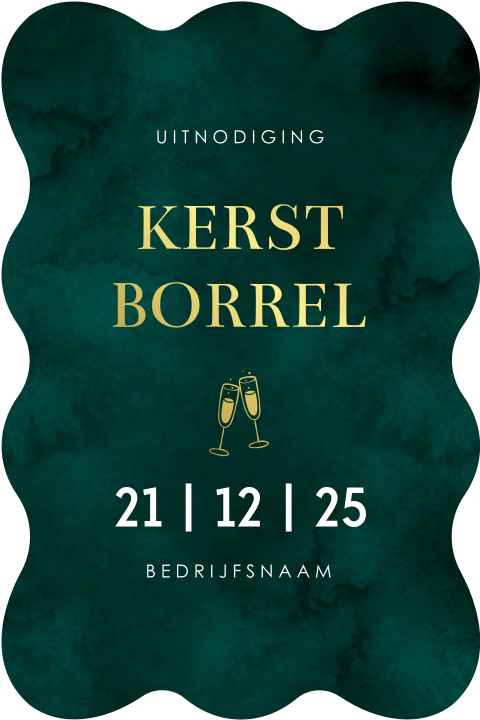 Luxe zakelijke kerstborrel uitnodiging groen goudfolie golvend
