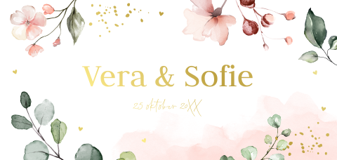 Geboortekaartje tweeling meisjes bloemen roze goudfolie