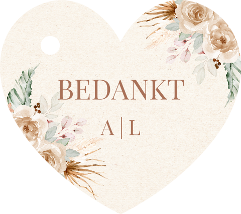 Labeltje huwelijk hartje bedankt bohemian 46x40 mm | 16 stuks