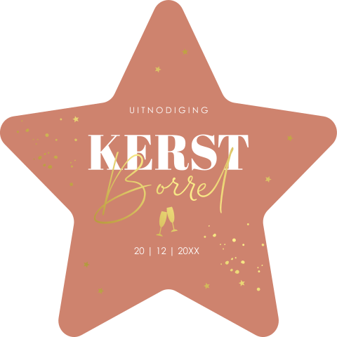 Kerstborrel uitnodiging ster terracotta roze goudfolie