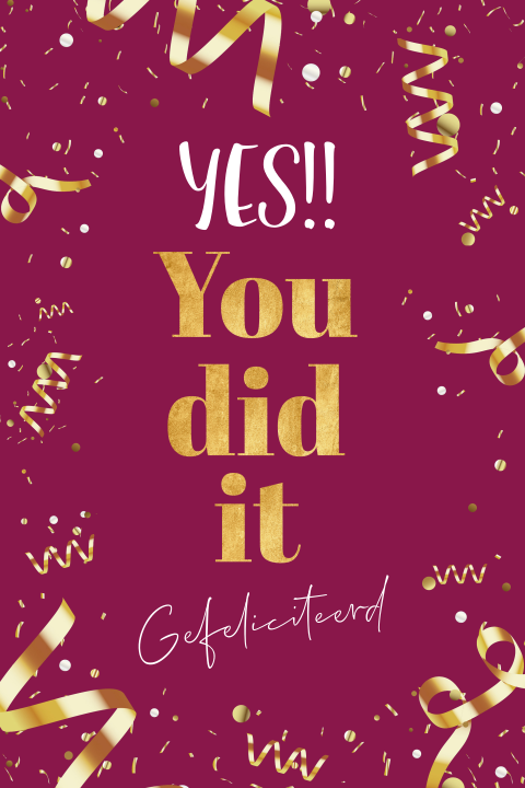 Felicitatie kaart geslaagd diploma roze goud slingers vrouw