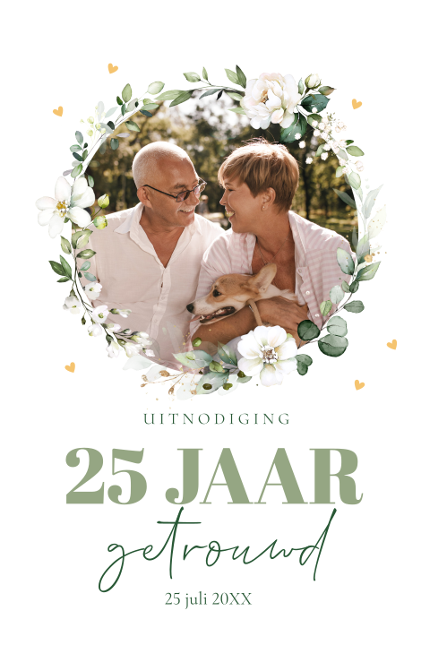 Uitnodiging huwelijk jubileum 25 jaar getrouwd bloemen met foto