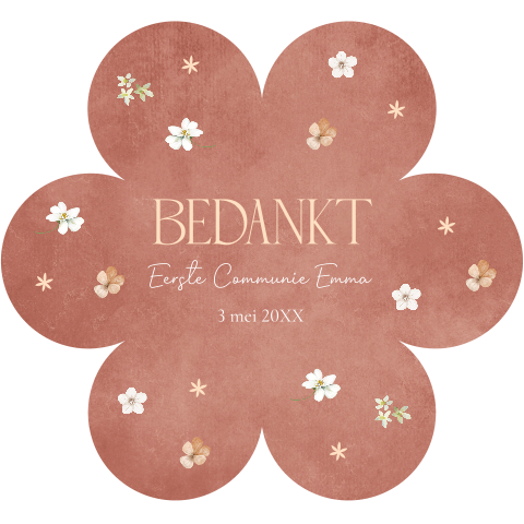 Bedankkaart communie meisje bloem vorm roze