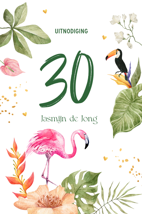 Uitnodiging verjaardag 30 jaar tropisch flamingo feest