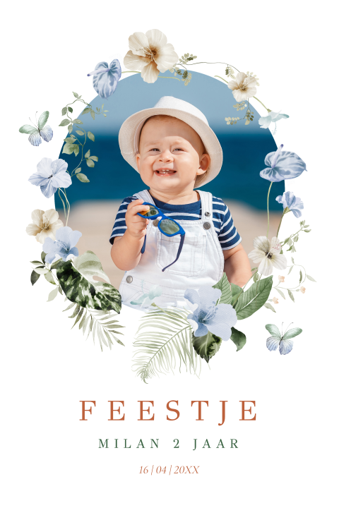 Uitnodiging kinderfeestje jongen tropisch foto rond