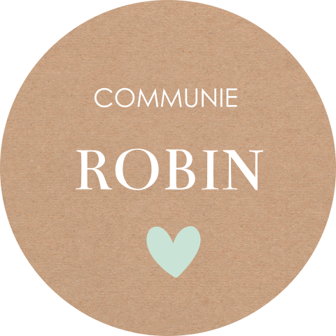 Stickers rond communie kraftlook hartje groen naam