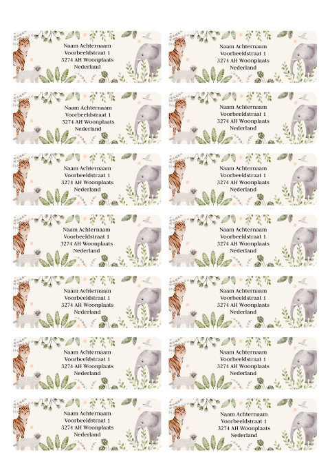 Adresstickers met safari jungle dieren