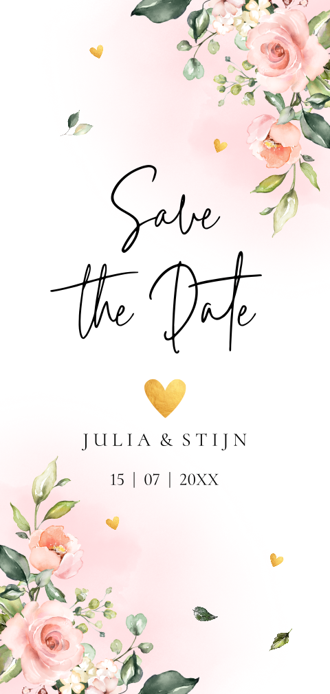 Save the Date kaart langwerpig roze bloemen | Pink Floral