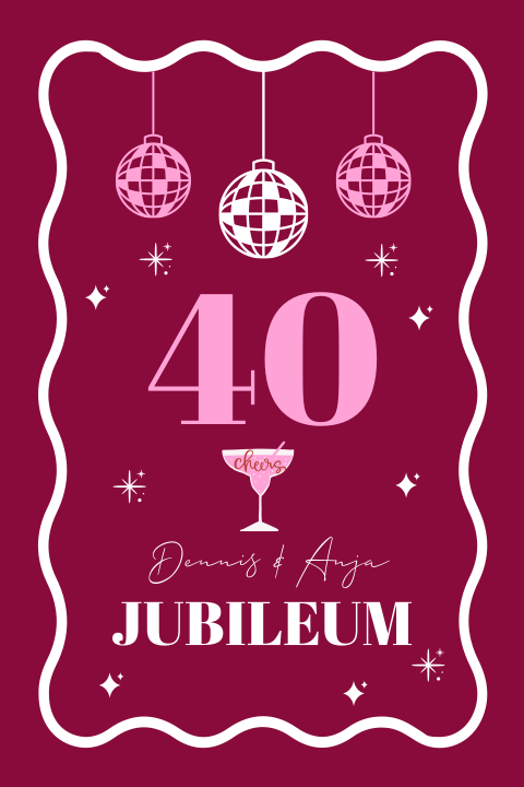 Jubileum uitnodiging 40 jaar getrouwd roze disco modern