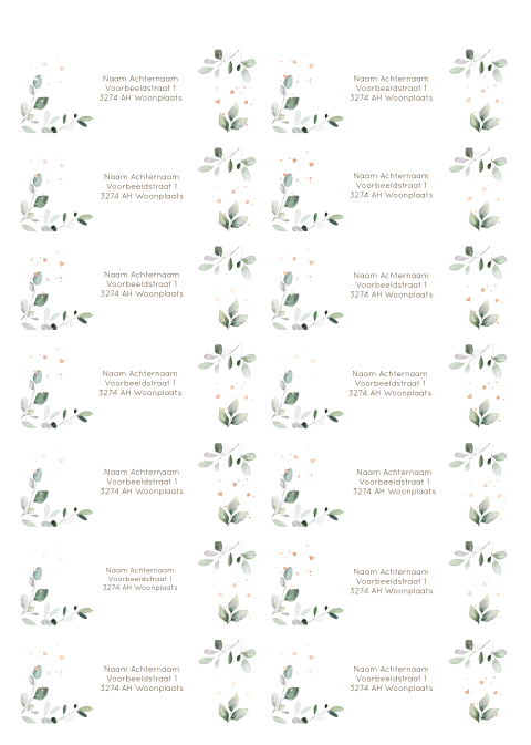 Adresstickers trouwkaarten botanisch bladeren rosegoudfolie