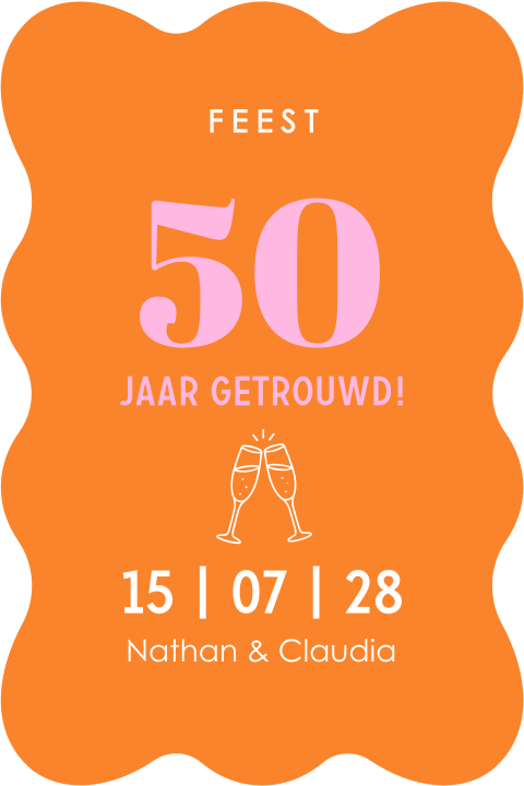 Uitnodiging jubileum 50 jaar getrouwd golvend oranje
