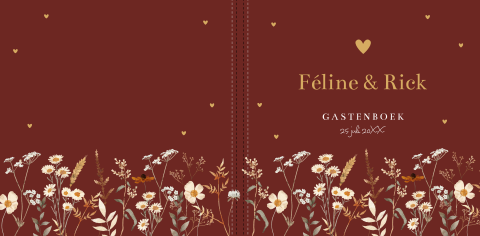 Gastenboek huwelijk rood veldbloemen vierkant