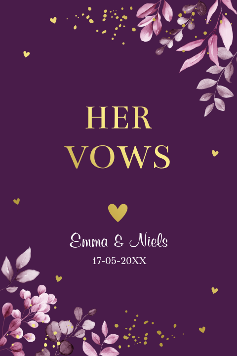 Geloftenkaart paars botanisch bloemen blaadjes goudfolie